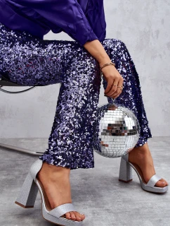 Lesklé Sandály Na Podpatku Stříbrné model 21607005 - Boto