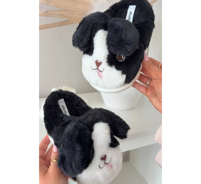 Dětské chlupaté pantofle pejskové černé Farnise