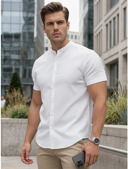 Pánska košeľa s golierom, strih slim fit, biela, FashionStreet KX1093