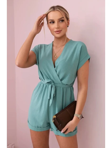 Krátký overal model 19780113 v pase tmavá máta - K-Fashion