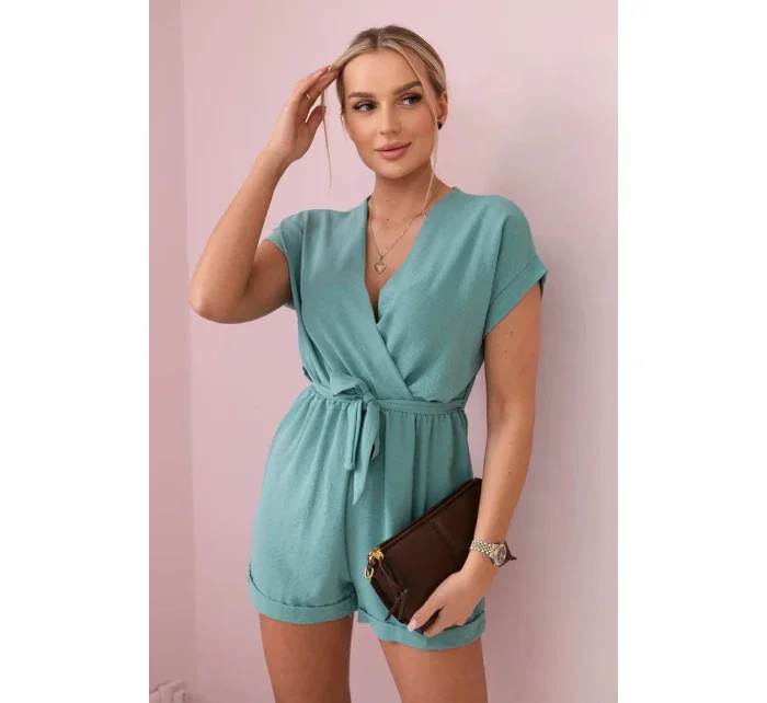 Krátký overal model 19780113 v pase tmavá máta - K-Fashion