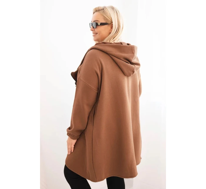 Dámska zateplená mikina Plus Size s kapucňou a asymetrickým zipsom Brown