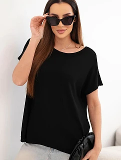 Dámska viskózna blúzka oversize s krátkymi rukávmi a okrúhlym výstrihom čierna