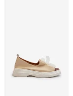 model 21665386 Kožené Dámské Sandály S Mašlí Světle Béžové - Zazoo