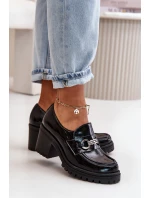 Zazoo 20175 Lakierowane Półbuty Damskie Na Słupku Skóra Naturalna Czarne