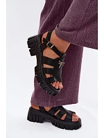 Kožené dámské sandály na platformě s  Černé model 22126021 - VINCEZA