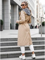 Dámsky dvojradový kabát s kapucňou FashionStreet camel TY5656