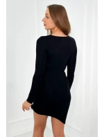 Pletené šaty s kožušinou v spodnej časti čierne Pletené šaty s kožušinou v spodnej časti čierne