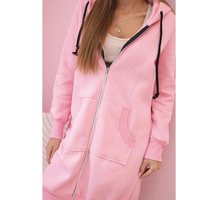 Dámská zateplená mikina s kapucí a zipem světle růžová