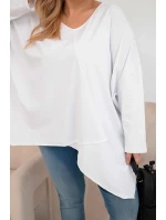 Dámská bavlněná blůza Plus Size s asymetrickým spodním lemem a V výstřihem bílá Dámská bavlněná blůza Plus Size s asymetrickým spodním lemem a V výstřihem bílá