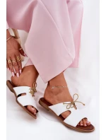 Skórzane Klapki Damskie Na Płaskim Obcasie Zazoo 3022 Białe Skórzane Klapki Damskie Na Płaskim Obcasie Zazoo 3022 Białe