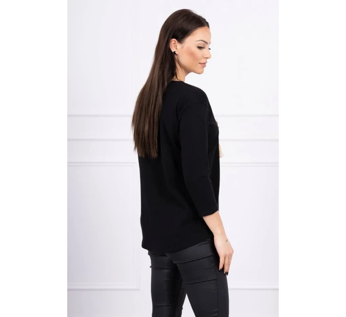 Halenka s 3D grafikou a ozdobnými volánky černá Halenka s 3D grafikou a ozdobnými volánky černá