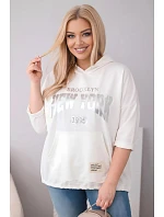 Dámska viskózna mikina Plus Size s kapucňou a klokaním vreckom ecru