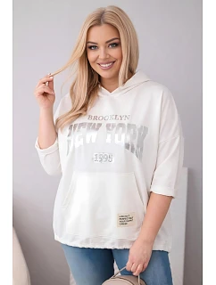 Dámska viskózna mikina Plus Size s kapucňou a klokaním vreckom ecru