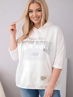 Dámska viskózna mikina Plus Size s kapucňou a klokaním vreckom ecru