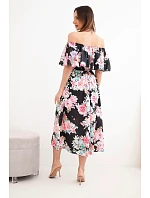 Dámské viskózové šaty model 22148020 střihu s květy černá - K-Fashion