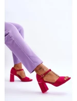 Zamszowe Sandały Na Obcasie Z Cyrkoniami Fuksja Aniya