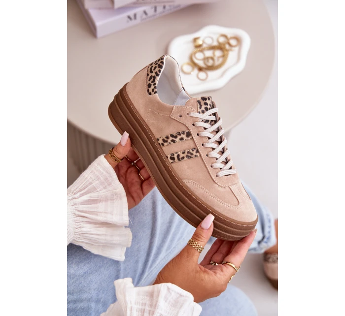 Zazoo N1068S4 Damskie Zamszowe Sneakersy Na Platformie Panterka Różowe