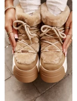 Skórzane Śniegowce Damskie Na Grubej Podeszwie Z Futerkiem Big Star OO274A207 Brązowe Skórzane Śniegowce Damskie Na Grubej Podeszwie Z Futerkiem Big Star OO274A207 Brązowe