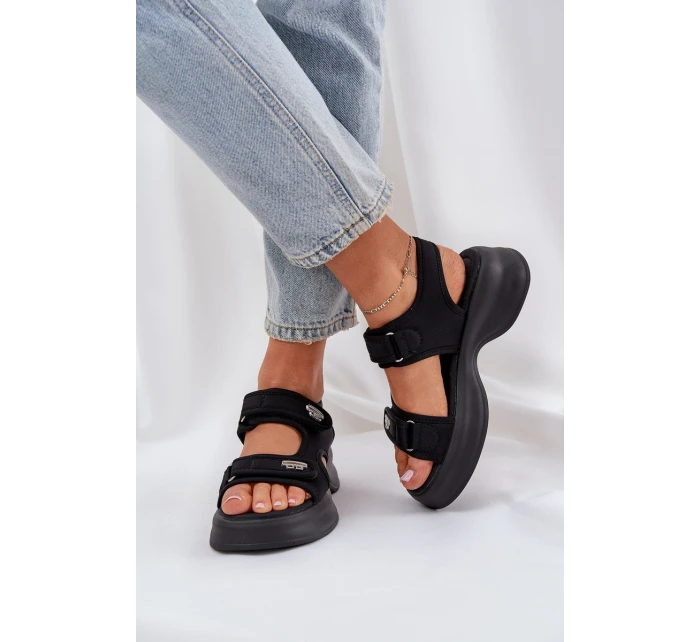 Materiałowe Lekkie Sandały Na Platformie Czarne Deniffia Materiałowe Lekkie Sandały Na Platformie Czarne Deniffia