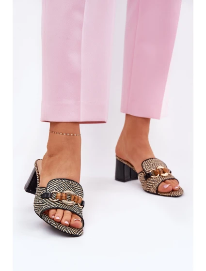 Klapki Damskie Na Obcasie Z Ozdobą Czarne Ovittole