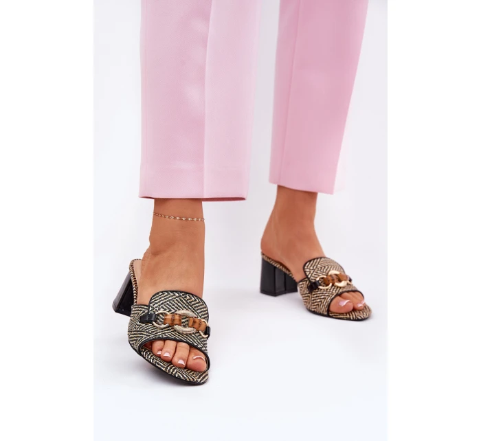 Klapki Damskie Na Obcasie Z Ozdobą Czarne Ovittole