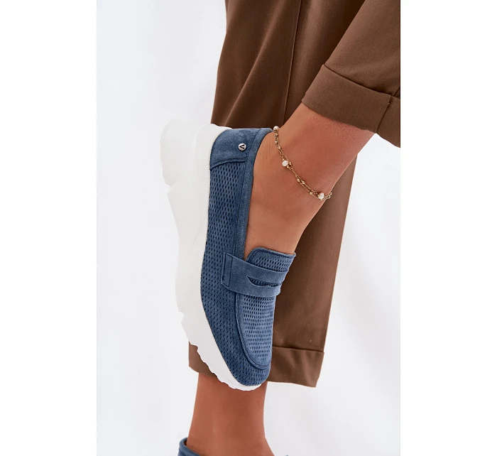 Dámské mokasíny z přírodního semiše na platformě Vinceza 79626 tmavě modré