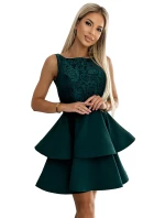 LAURA  zelené rozšířené dámské šaty s krajkovou vrchní částí model 19002767 - numoco