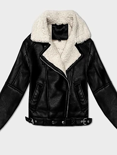 dámská kožená bunda s kožešinovou podšívkou pro přechodné období model 21479134 - J.STYLE