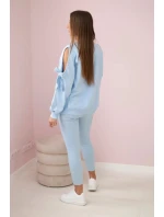 Súprava mikiny s mašľou na rukávoch a legínami modrá Súprava mikiny s mašľou na rukávoch a legínami modrá