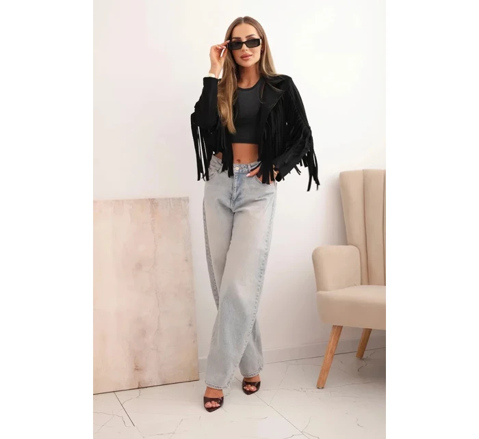 Dámská semišová bunda s třásněmi černá Dámská semišová bunda s třásněmi černá