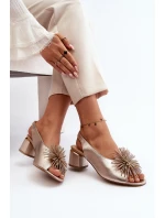 Skórzane Sandały Z Ozdobą Laura Messi 2719 Złote