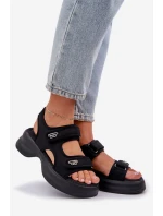 Materiałowe Lekkie Sandały Na Platformie Czarne Deniffia Materiałowe Lekkie Sandały Na Platformie Czarne Deniffia