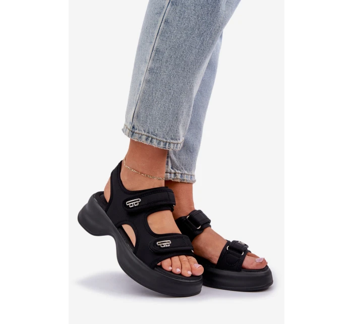 Materiałowe Lekkie Sandały Na Platformie Czarne Deniffia Materiałowe Lekkie Sandały Na Platformie Czarne Deniffia