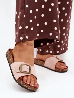 Dámské pantofle s přezkou na korkové platformě růžové model 21704291 - Boto