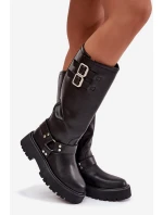 Kožené dámské kozačky s přezkami zateplené Big Star model 21758949 černé - Big Star Shoes