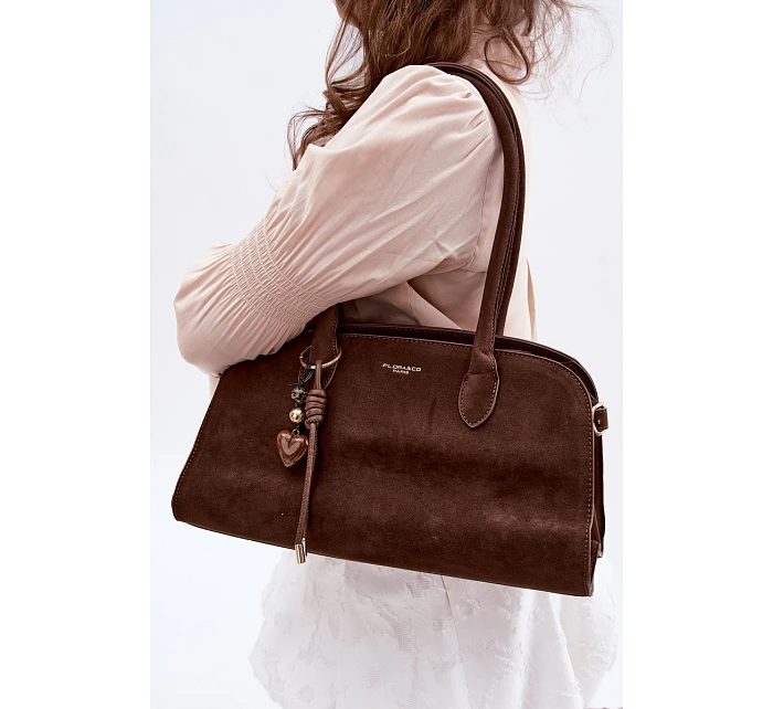 Kabelka s přívěskem a sponami Eko semiš Čokoládová Violette