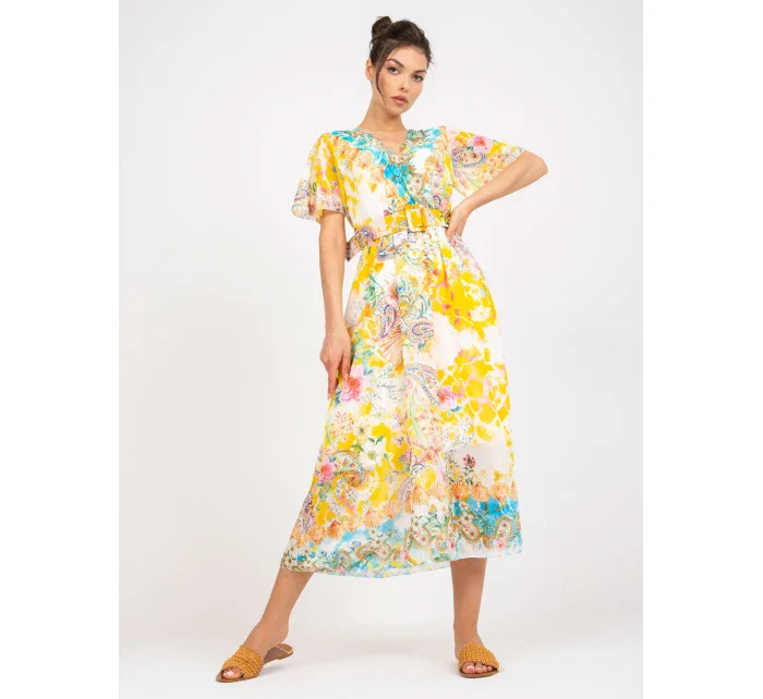 Šaty DHJ SK 15967 1.01P biela a žltá