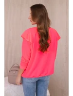 Bavlněná halenka s volánky na ramenou Růžový neon