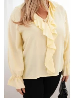 Plus veľkosť dámske viskózové blúzka s volánom a ozdobné brošne žltá