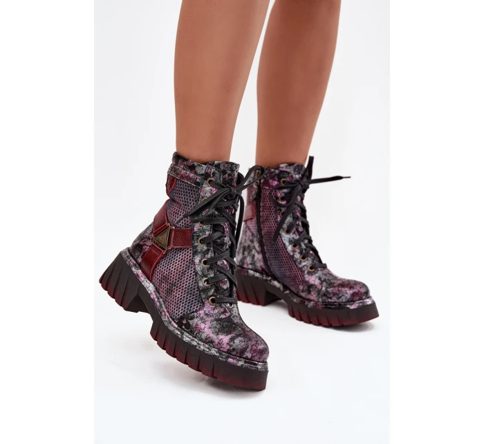 Kožené workery dámské model 21714221 bordó - Maciejka