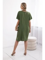 Šaty s vreckami a príveskom tmavej mentolovej farby