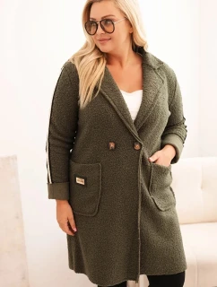 Dámský kabát Plus Size z  s kapsami khaki model 21297074 - K-Fashion