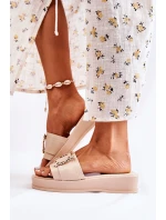 Dámské módní kožené pantofle Béžová model 21588185 - S.Barski Dámské módní kožené pantofle Béžová model 21588185 - S.Barski