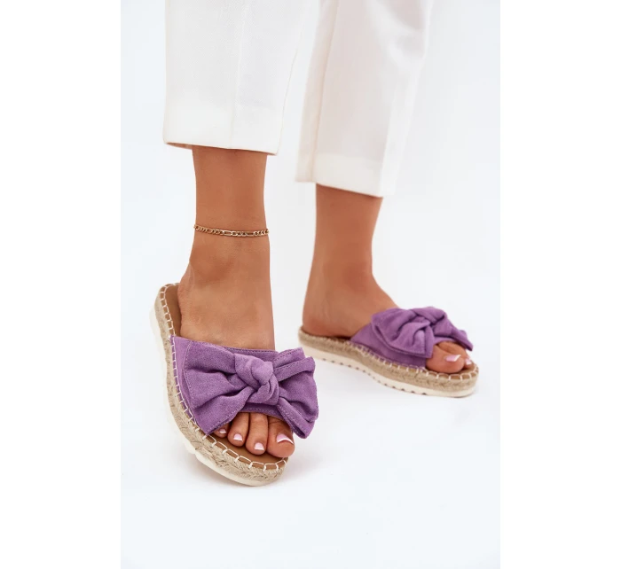 Klapki Damskie Na Platformie Z Plecionką I Kokardką Fioletowe Alpireda Klapki Damskie Na Platformie Z Plecionką I Kokardką Fioletowe Alpireda