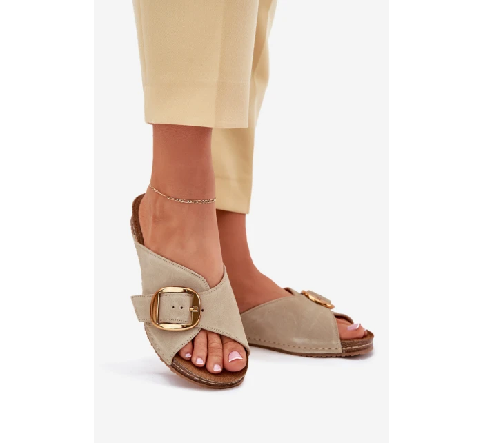 Kožené Pantofle Se Zlatou  Pistácie model 21702507 - Maciejka