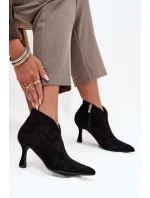 Niskie Botki Damskie Na Szpilce Eko Zamszowe Czarne Jolivra Niskie Botki Damskie Na Szpilce Eko Zamszowe Czarne Jolivra