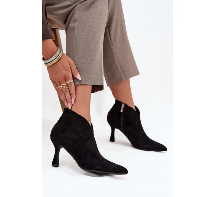 Niskie Botki Damskie Na Szpilce Eko Zamszowe Czarne Jolivra Niskie Botki Damskie Na Szpilce Eko Zamszowe Czarne Jolivra