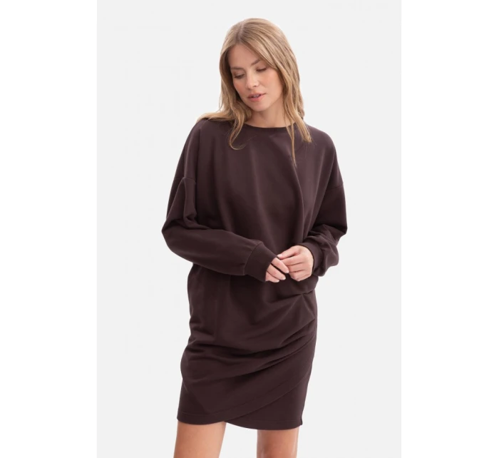 šaty s bočními záhyby tmavá čokoláda model 21379815 - BeWear