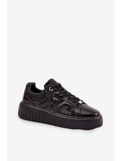Dámske lakované tenisky na platforme - čierne Lee Cooper